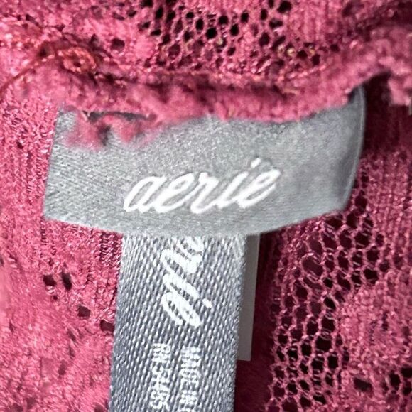 Aerie Lace Plunge Long Line Bralette Women's Medium Deep Mauve Glittered Straps - Picture 11 of 13